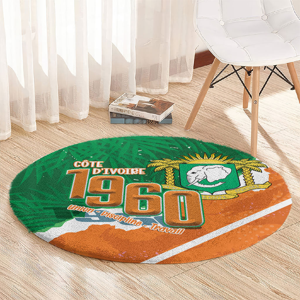 Cote d'Ivoire Independence Day Round Carpet 1960 Proud Coat Of Arms Grunge Style