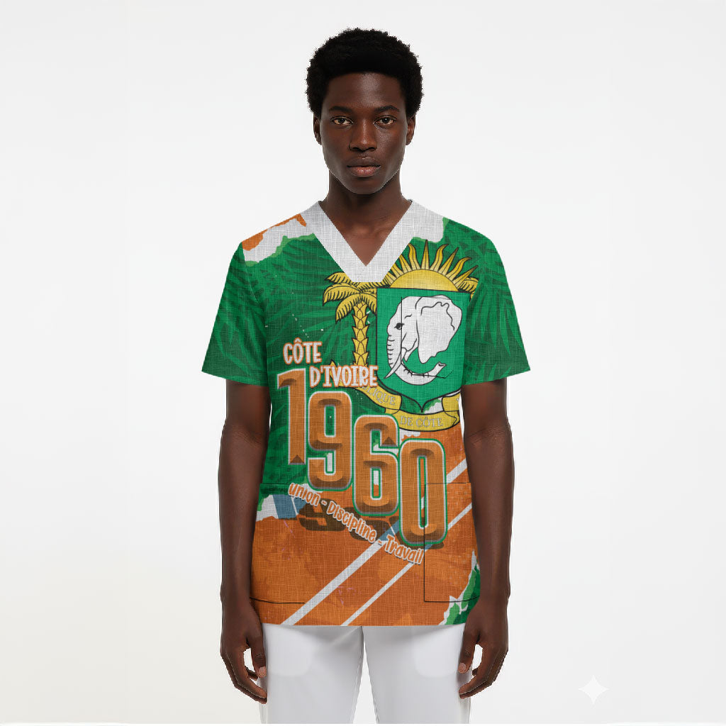 Cote d'Ivoire Independence Day Personalized Scrub Top 1960 Proud Coat Of Arms Grunge Style