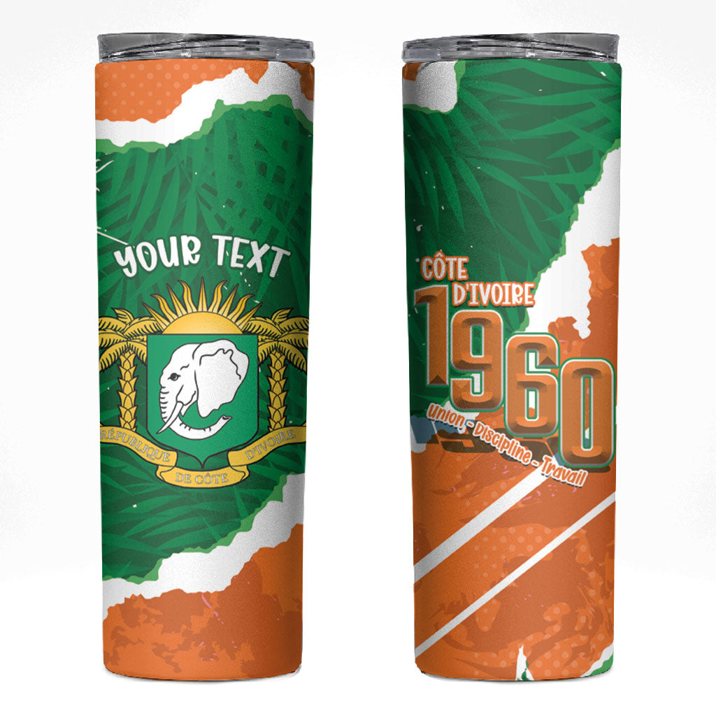 Cote d'Ivoire Independence Day Personalized Skinny Tumbler 1960 Proud Coat Of Arms Grunge Style