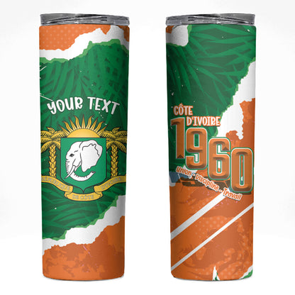 Cote d'Ivoire Independence Day Personalized Skinny Tumbler 1960 Proud Coat Of Arms Grunge Style
