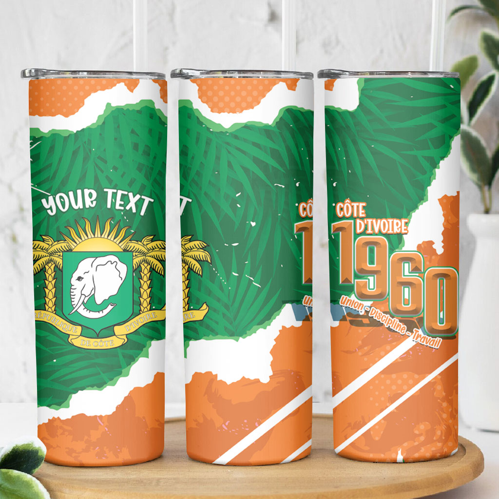 Cote d'Ivoire Independence Day Personalized Skinny Tumbler 1960 Proud Coat Of Arms Grunge Style