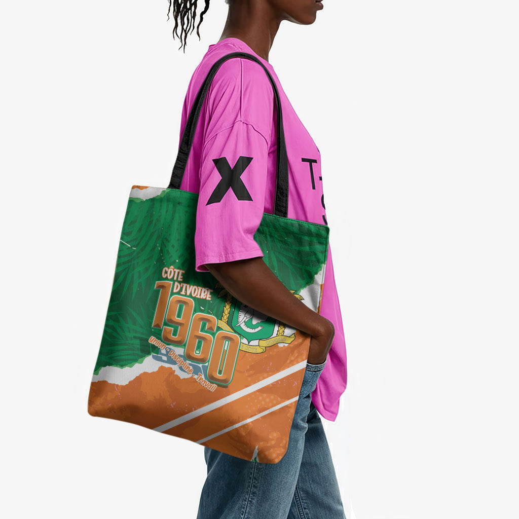Cote d'Ivoire Independence Day Tote Bag 1960 Proud Coat Of Arms Grunge Style