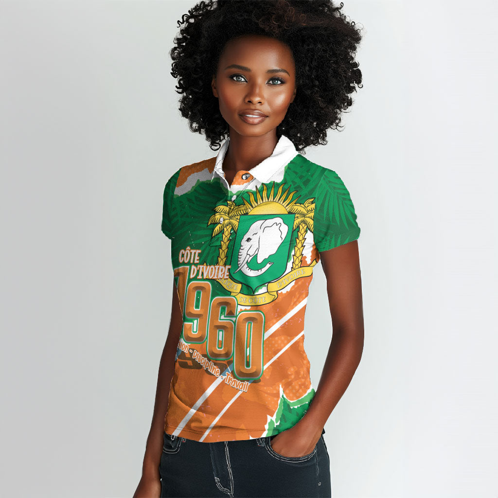 Cote d'Ivoire Independence Day Personalized Women Polo Shirt 1960 Proud Coat Of Arms Grunge Style