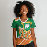 Cote d'Ivoire Independence Day Personalized Women V-Neck T-Shirt 1960 Proud Coat Of Arms Grunge Style
