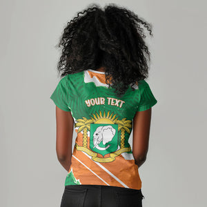 Cote d'Ivoire Independence Day Personalized Women V-Neck T-Shirt 1960 Proud Coat Of Arms Grunge Style