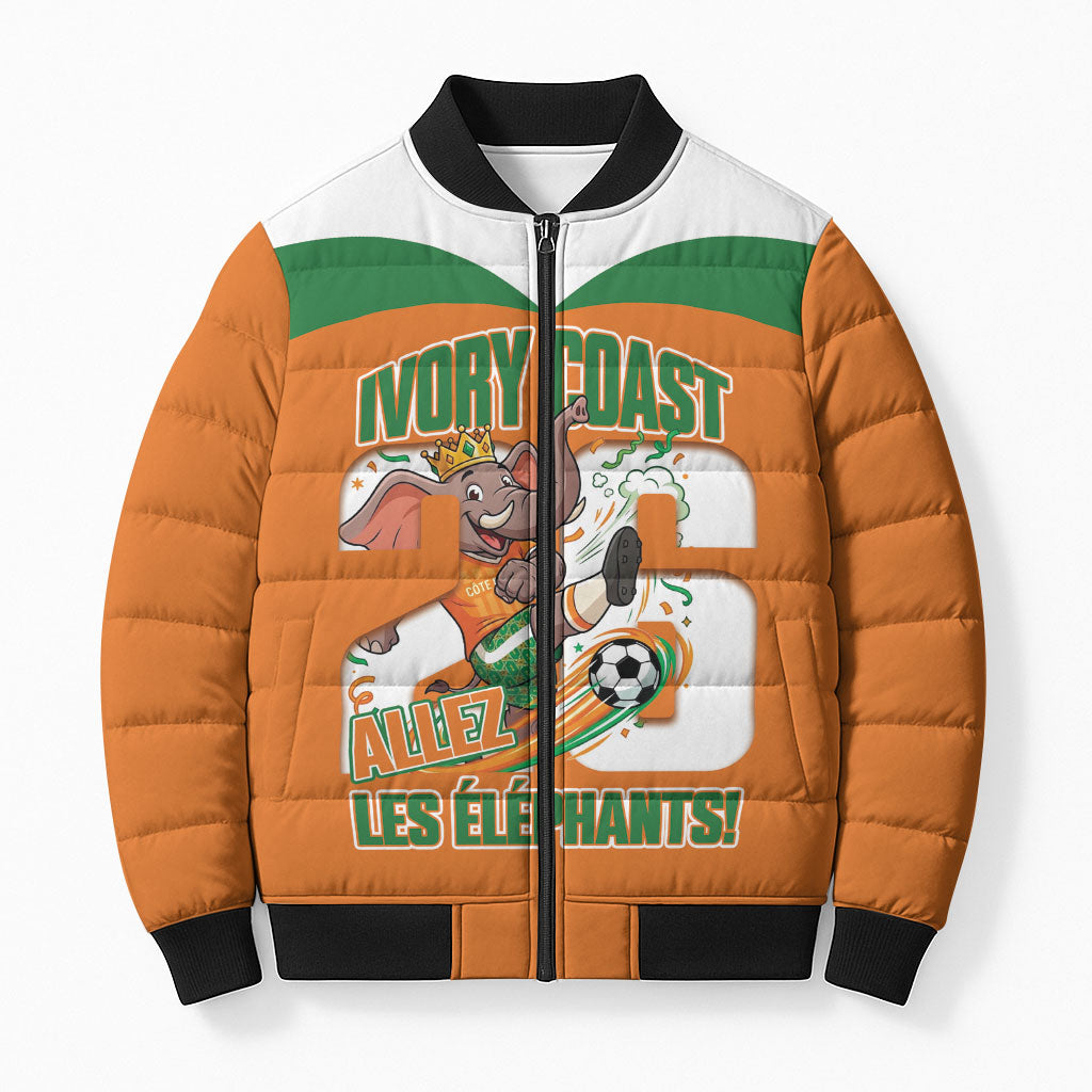 Custom Cote d'Ivoire 2026 Football Bomber Puffer Jacket Allez Les Elephant