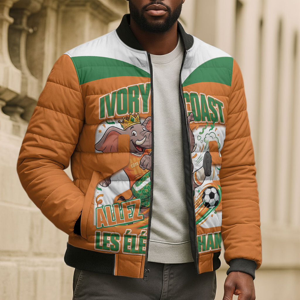 Custom Cote d'Ivoire 2026 Football Bomber Puffer Jacket Allez Les Elephant