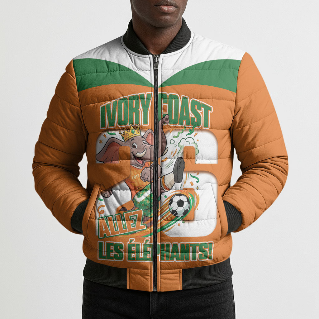 Custom Cote d'Ivoire 2026 Football Bomber Puffer Jacket Allez Les Elephant