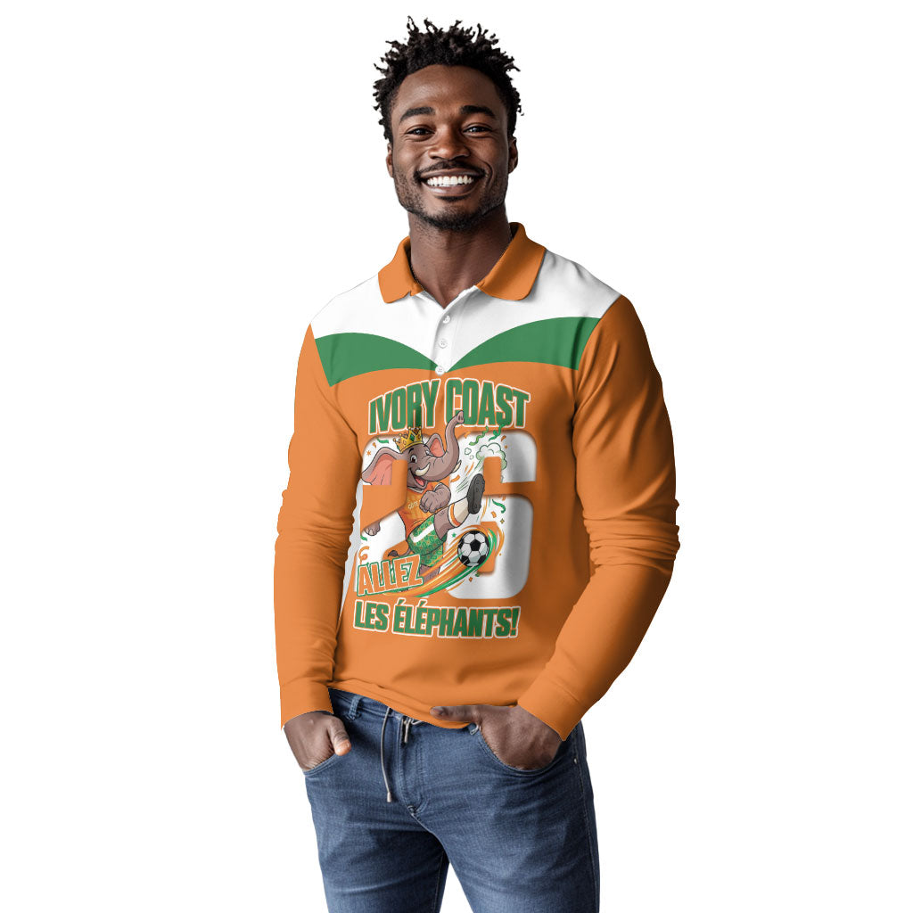 Custom Cote d'Ivoire 2026 Football Long Sleeve Polo Shirt Allez Les Elephant
