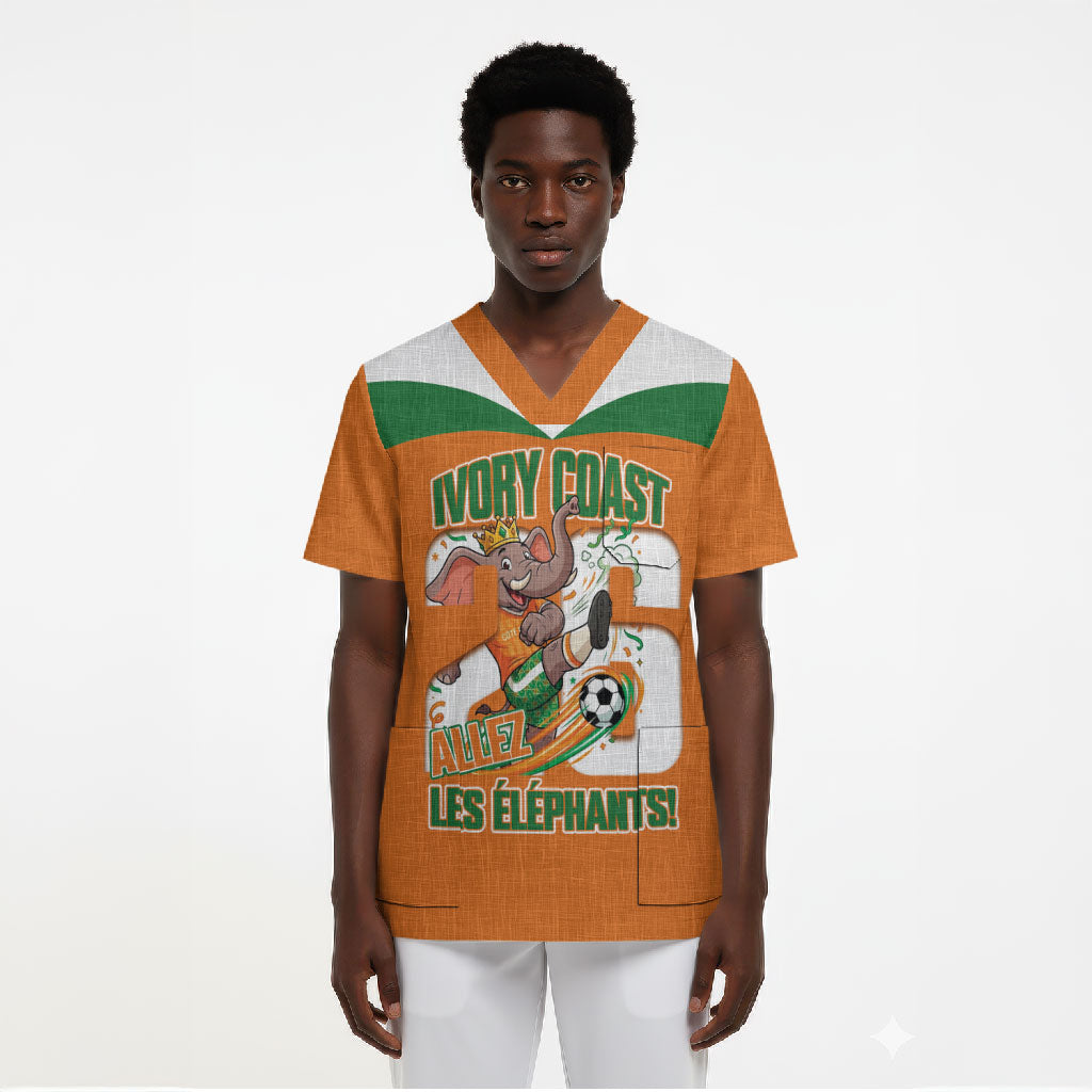 Custom Cote d'Ivoire 2026 Football Scrub Top Allez Les Elephant