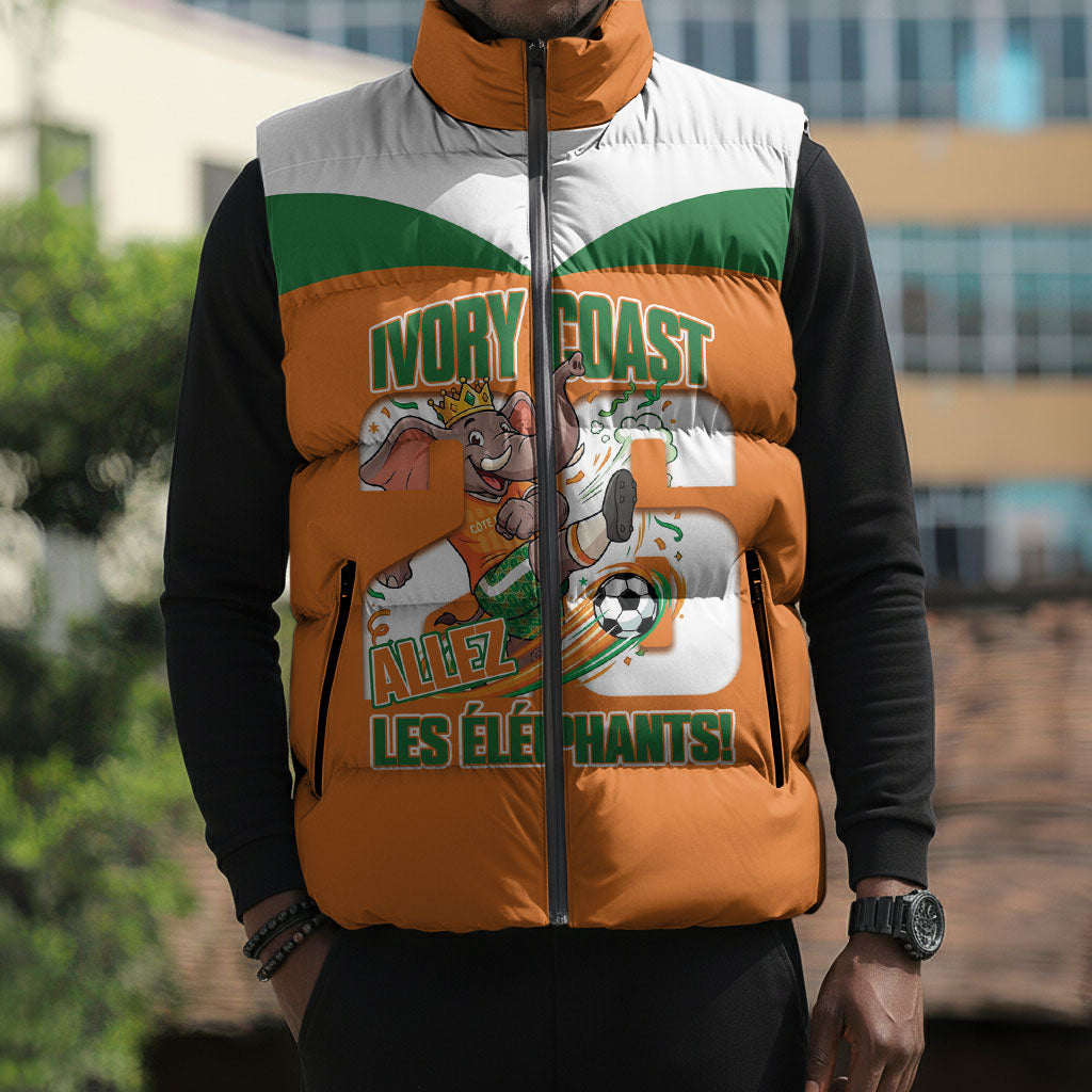 Custom Cote d'Ivoire 2026 Football Sleeveless Puffer Jacket Allez Les Elephant