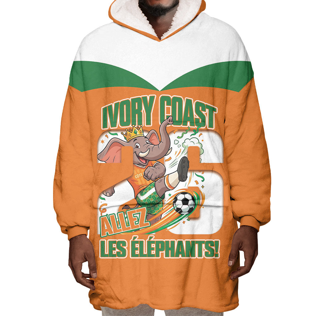 Custom Cote d'Ivoire 2026 Football Wearable Blanket Hoodie Allez Les Elephant