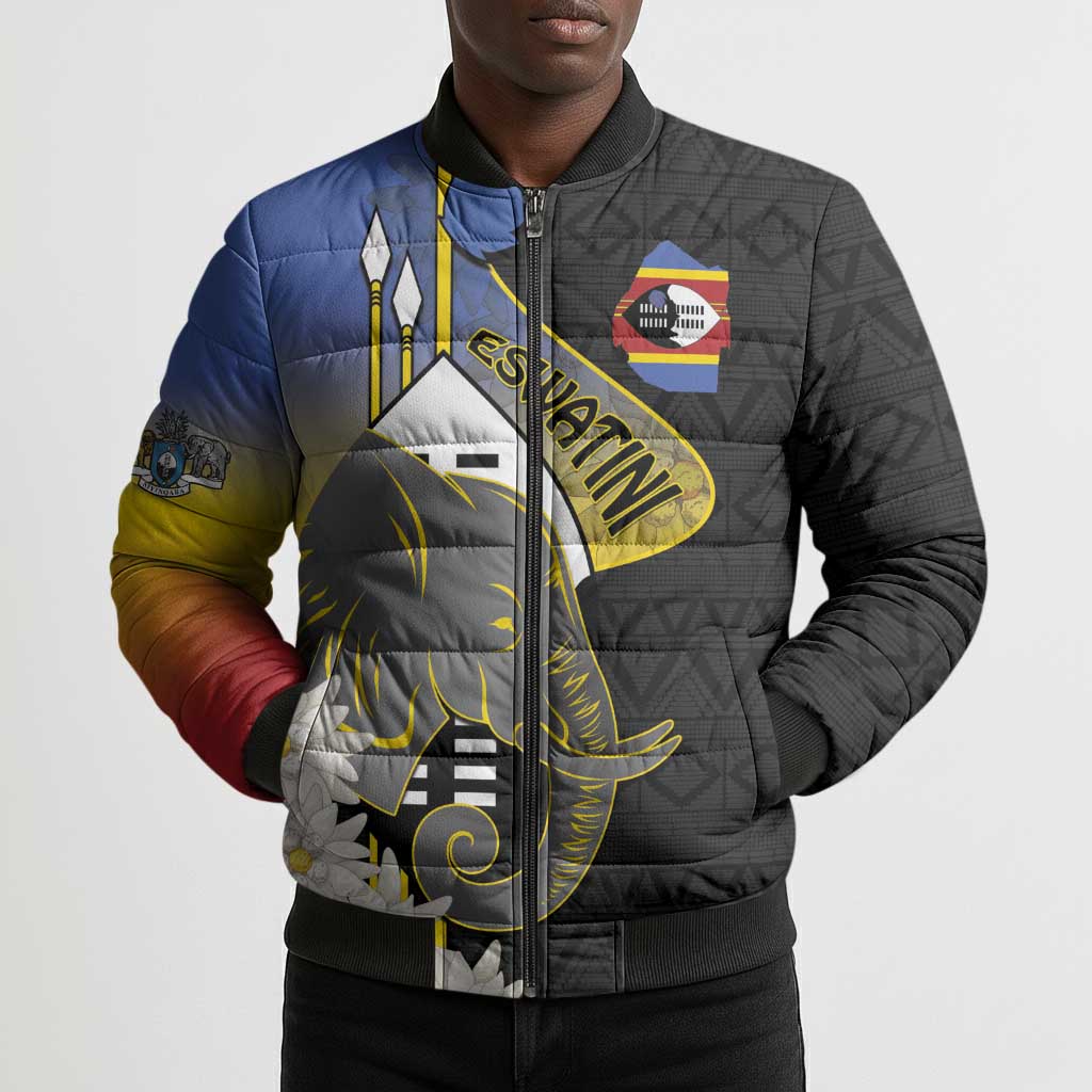 Eswatini Independence Day Bomber Puffer Jacket Swaziland Nguni Shield African Pattern