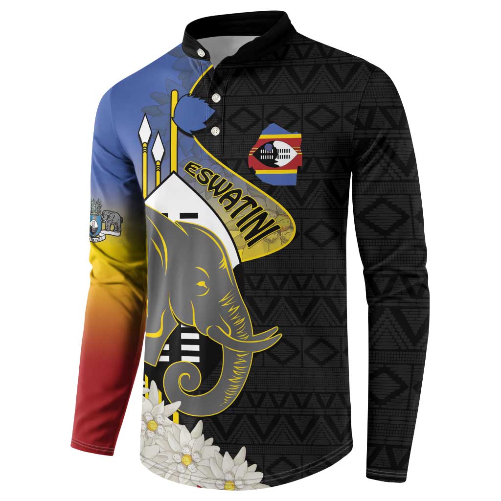 Eswatini Independence Day Button Sweatshirt Swaziland Nguni Shield African Pattern