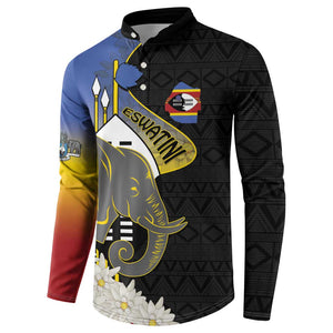 Eswatini Independence Day Button Sweatshirt Swaziland Nguni Shield African Pattern