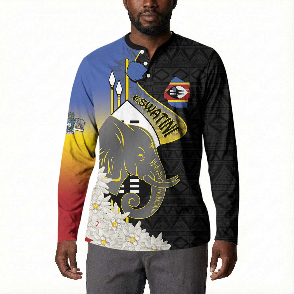 Eswatini Independence Day Button Sweatshirt Swaziland Nguni Shield African Pattern