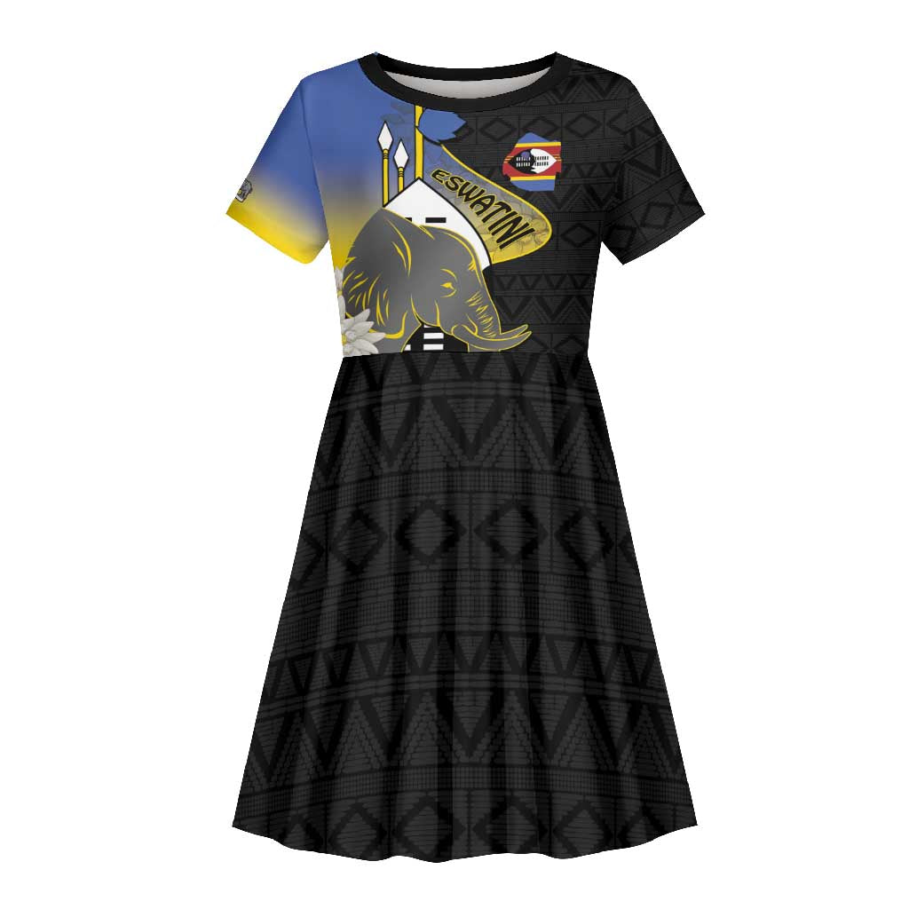 Afro Swaziland Somhlolo Day Kid Short Sleeve Dress Nguni Shield African Pattern - African Pride