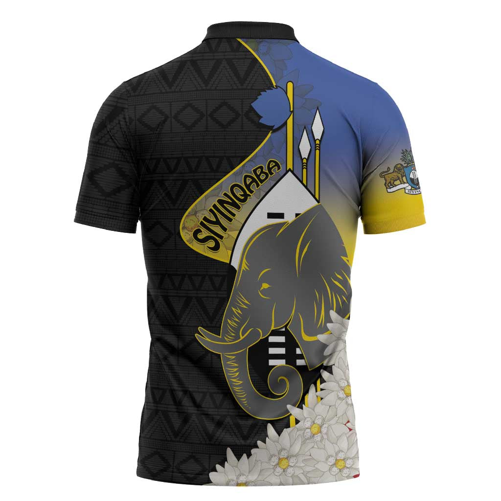 Eswatini Independence Day Zipper Polo Shirt Swaziland Nguni Shield African Pattern