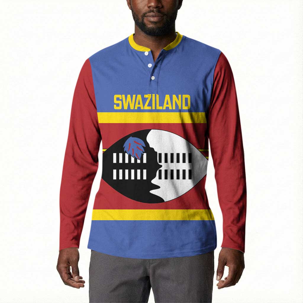 Swaziland Button Sweatshirt Siyinqaba Eswatini Flag Style