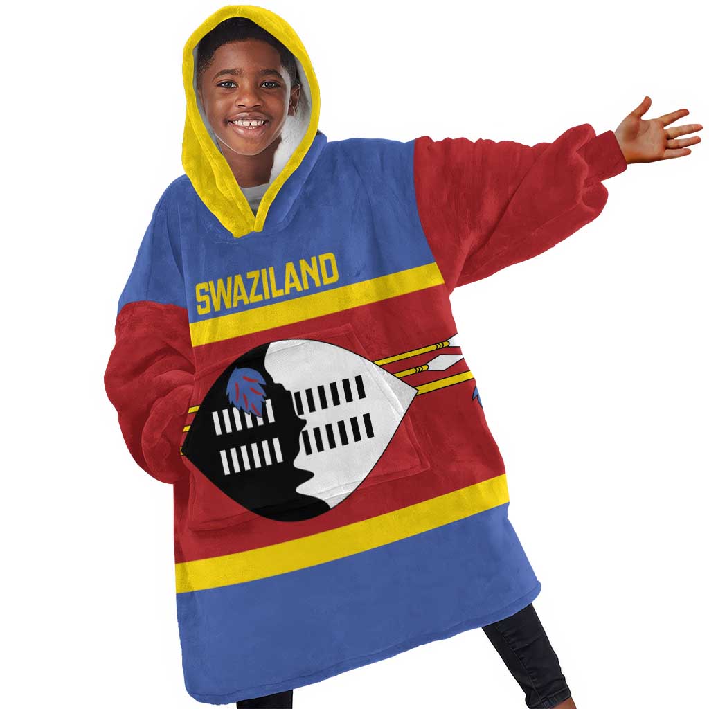 Afro Swaziland Kid Wearable Blanket Hoodie Siyinqaba Eswatini Flag Style - African Pride