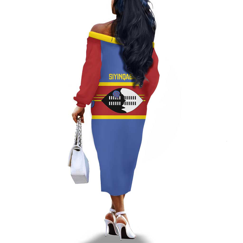 Afro Swaziland Off The Shoulder Long Sleeve Dress Siyinqaba Eswatini Flag Style - African Pride