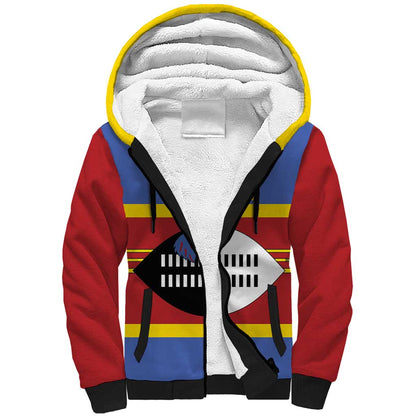Afro Swaziland Sherpa Hoodie Siyinqaba Eswatini Flag Style - African Pride