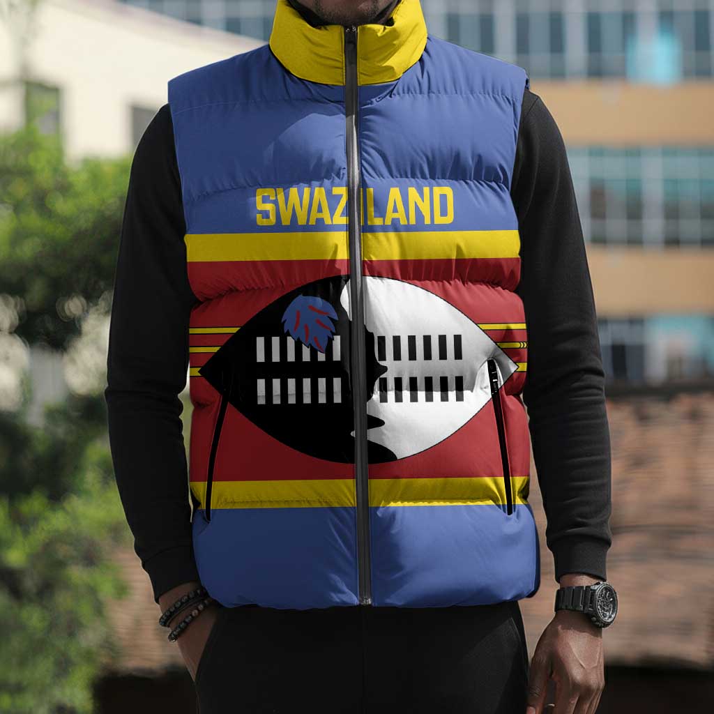 Swaziland Sleeveless Puffer Jacket Siyinqaba Eswatini Flag Style