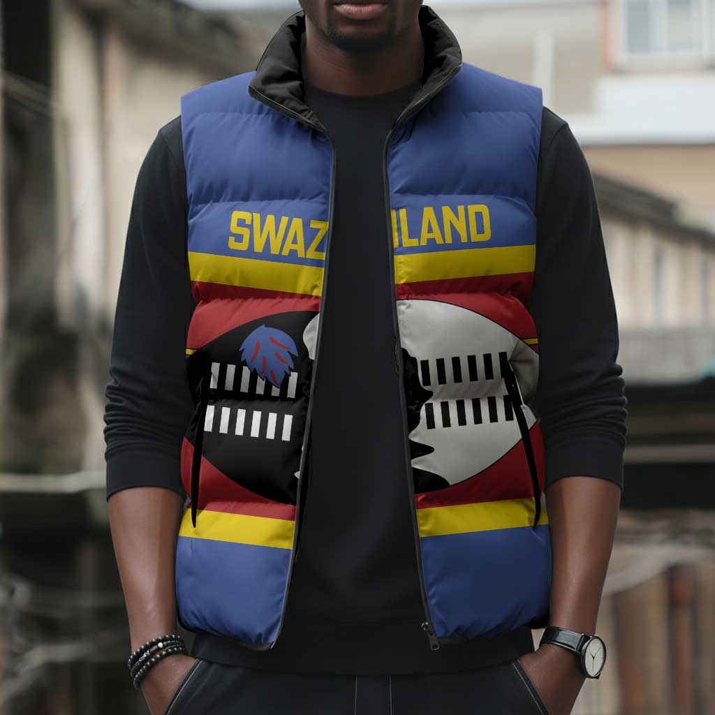 Swaziland Sleeveless Puffer Jacket Siyinqaba Eswatini Flag Style