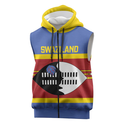 Afro Swaziland Sleeveless Zip Hoodie Siyinqaba Eswatini Flag Style - African Pride