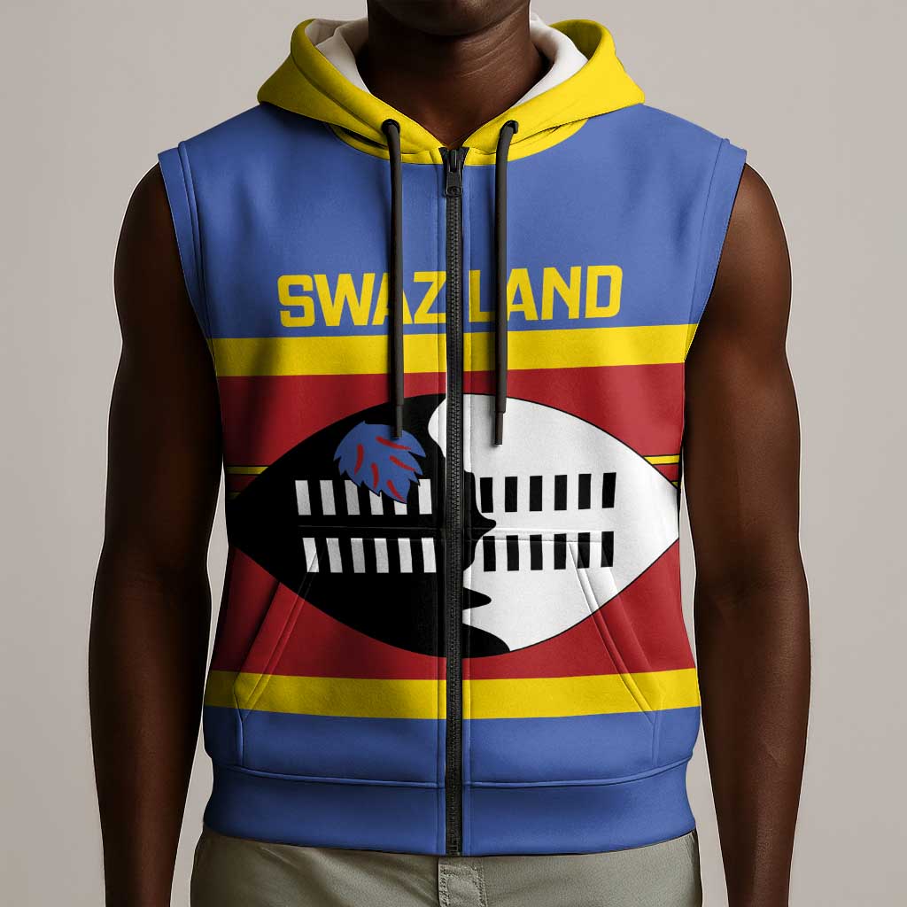 Afro Swaziland Sleeveless Zip Hoodie Siyinqaba Eswatini Flag Style - African Pride