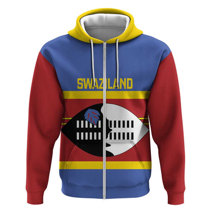 Afro Swaziland Zip Hoodie Siyinqaba Eswatini Flag Style - African Pride
