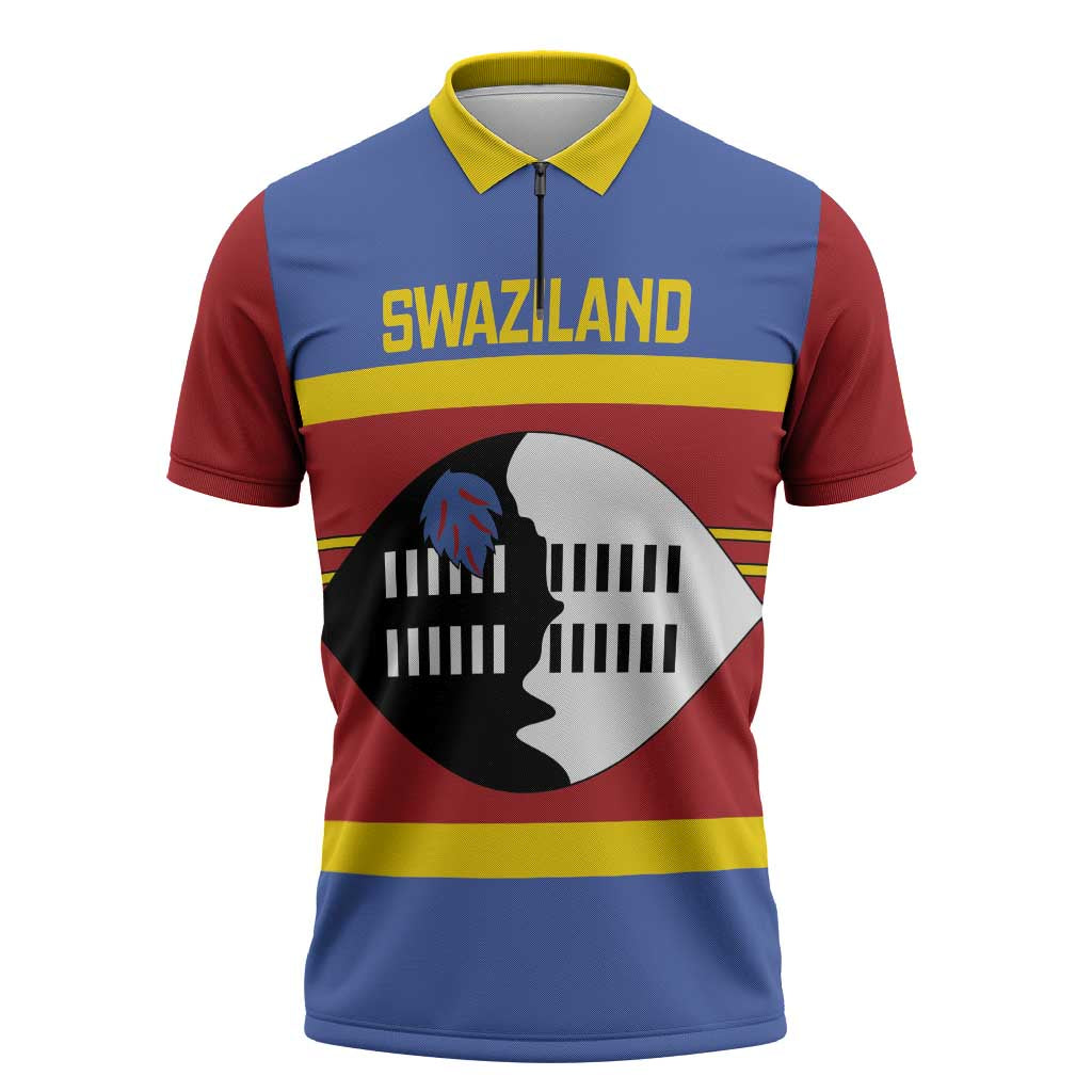 Swaziland Zipper Polo Shirt Siyinqaba Eswatini Flag Style