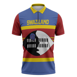Swaziland Zipper Polo Shirt Siyinqaba Eswatini Flag Style