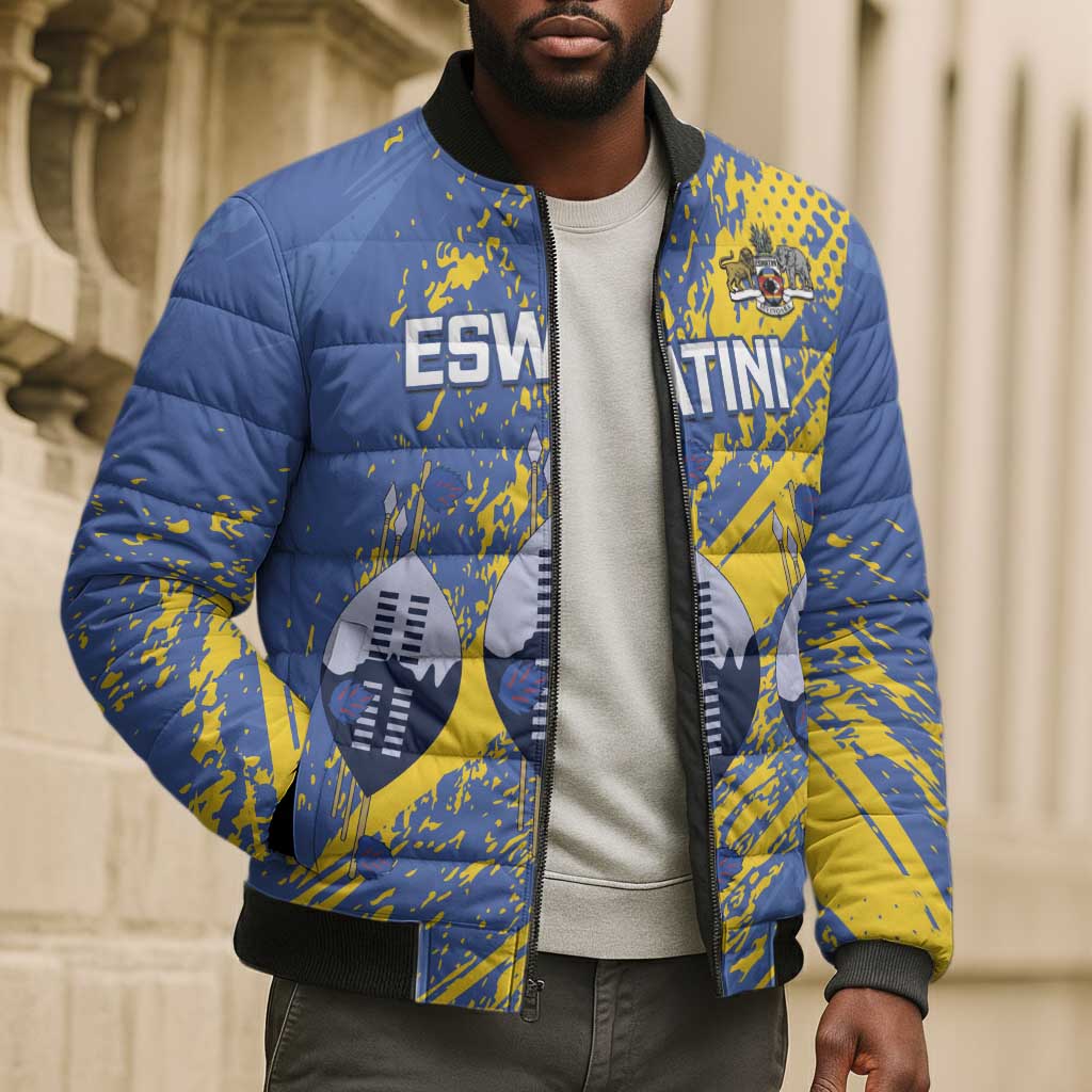 Eswatini Football Custom Bomber Puffer Jacket Sihlangu Semnikati Blue