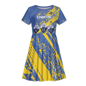 Eswatini Football Custom Kid Short Sleeve Dress Sihlangu Semnikati Blue - African Pride