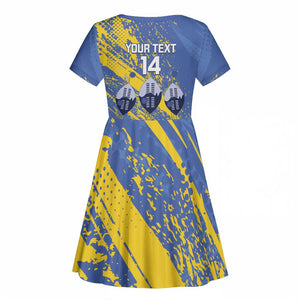 Eswatini Football Custom Kid Short Sleeve Dress Sihlangu Semnikati Blue - African Pride
