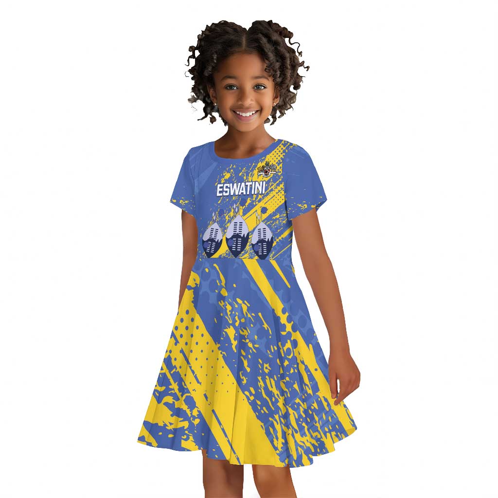 Eswatini Football Custom Kid Short Sleeve Dress Sihlangu Semnikati Blue - African Pride