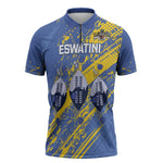 Eswatini Football Custom Zipper Polo Shirt Sihlangu Semnikati Blue