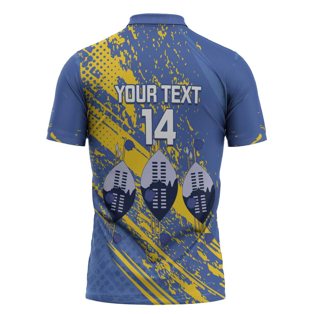 Eswatini Football Custom Zipper Polo Shirt Sihlangu Semnikati Blue