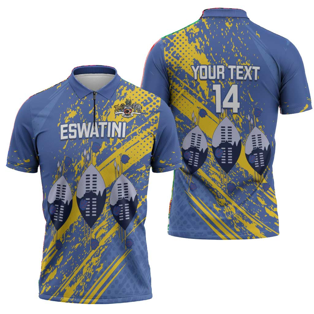 Eswatini Football Custom Zipper Polo Shirt Sihlangu Semnikati Blue