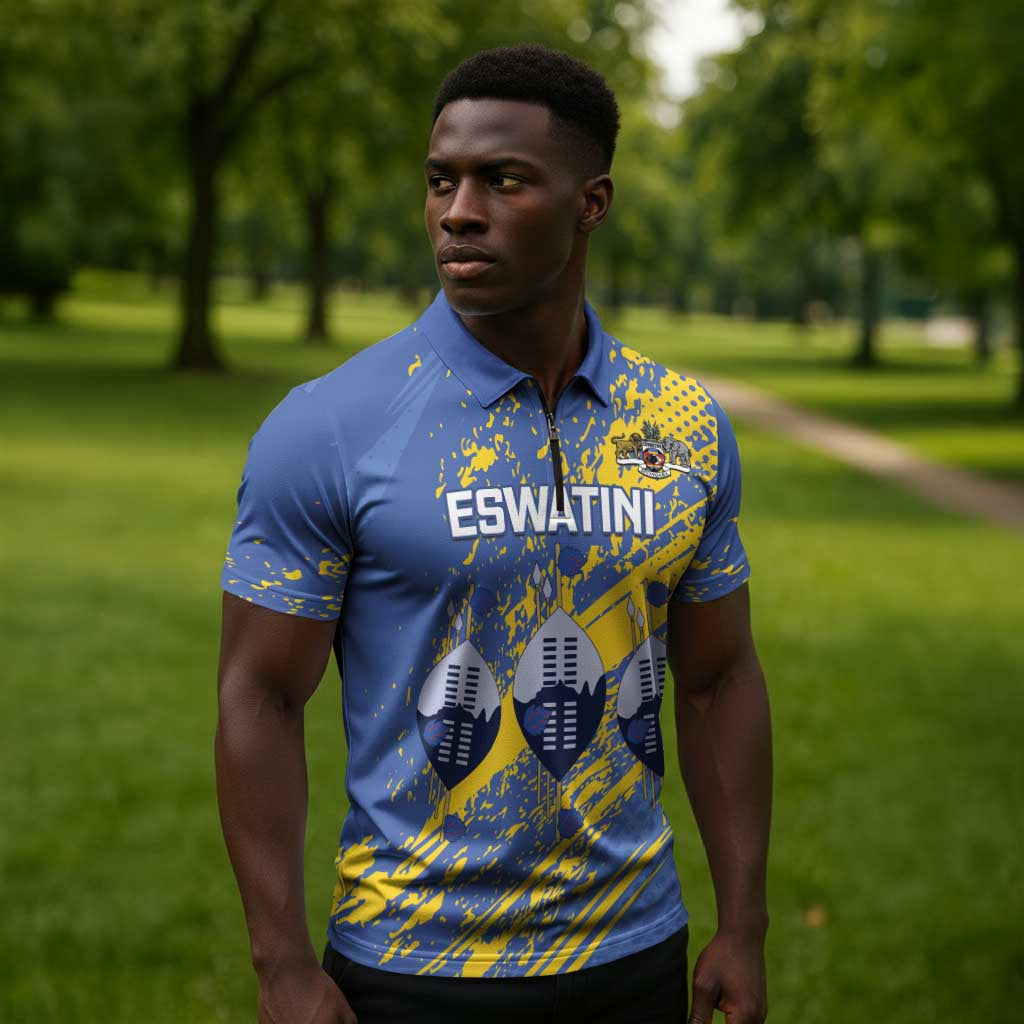 Eswatini Football Custom Zipper Polo Shirt Sihlangu Semnikati Blue