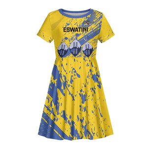 Eswatini Football Custom Kid Short Sleeve Dress Sihlangu Semnikati Yellow - African Pride