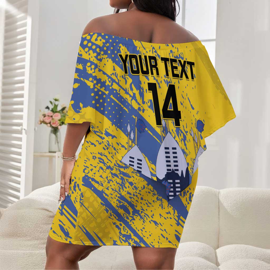 Eswatini Football Custom Off Shoulder Short Dress Sihlangu Semnikati Yellow - African Pride
