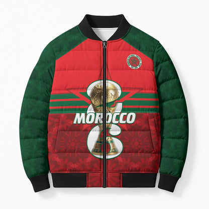Personalized Morocco Football Bomber Puffer Jacket 2026 Come On Atlas Lions - African Pride