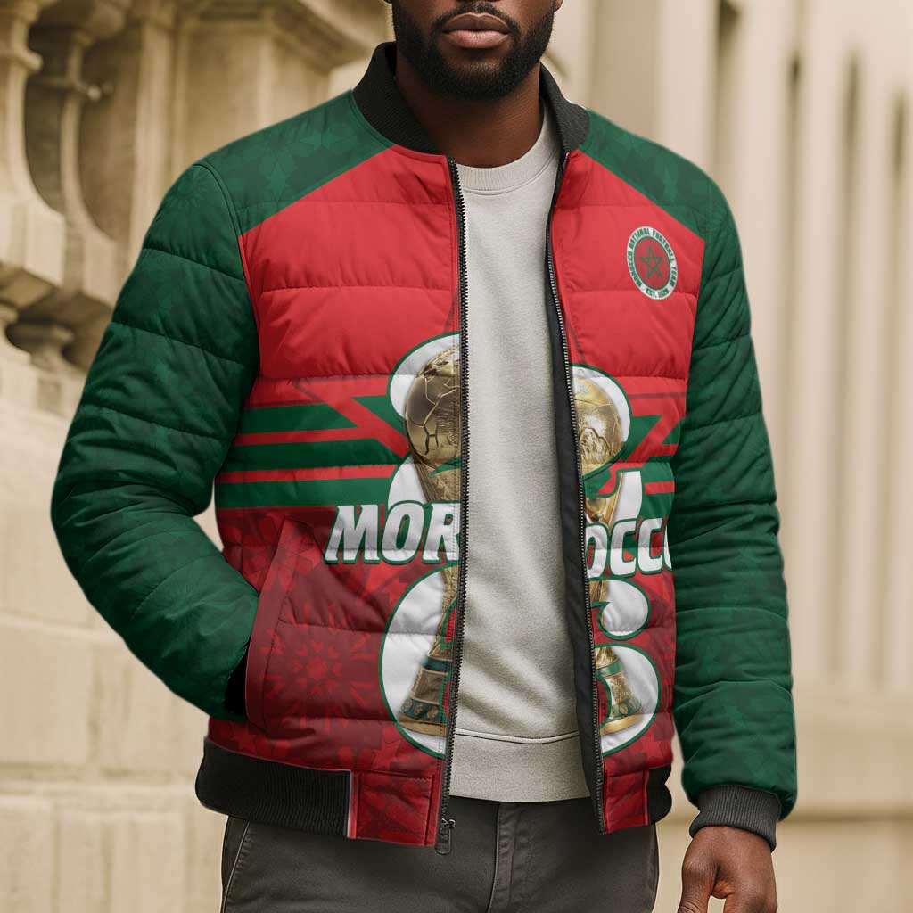 Personalized Morocco Football Bomber Puffer Jacket 2026 Come On Atlas Lions - African Pride