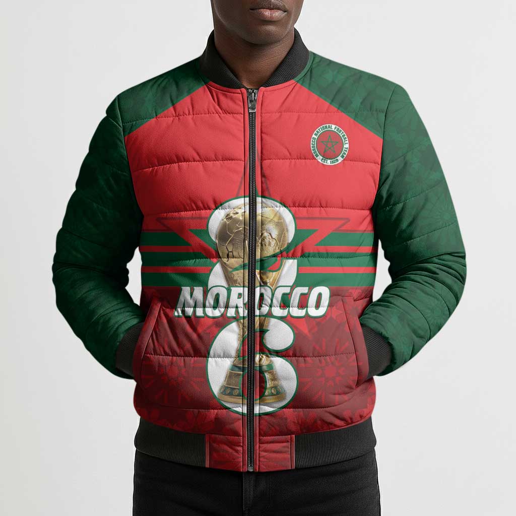 Personalized Morocco Football Bomber Puffer Jacket 2026 Come On Atlas Lions - African Pride