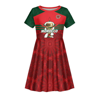 Personalized Morocco Football Kid Short Sleeve Dress 2026 Come On Atlas Lions LT14
