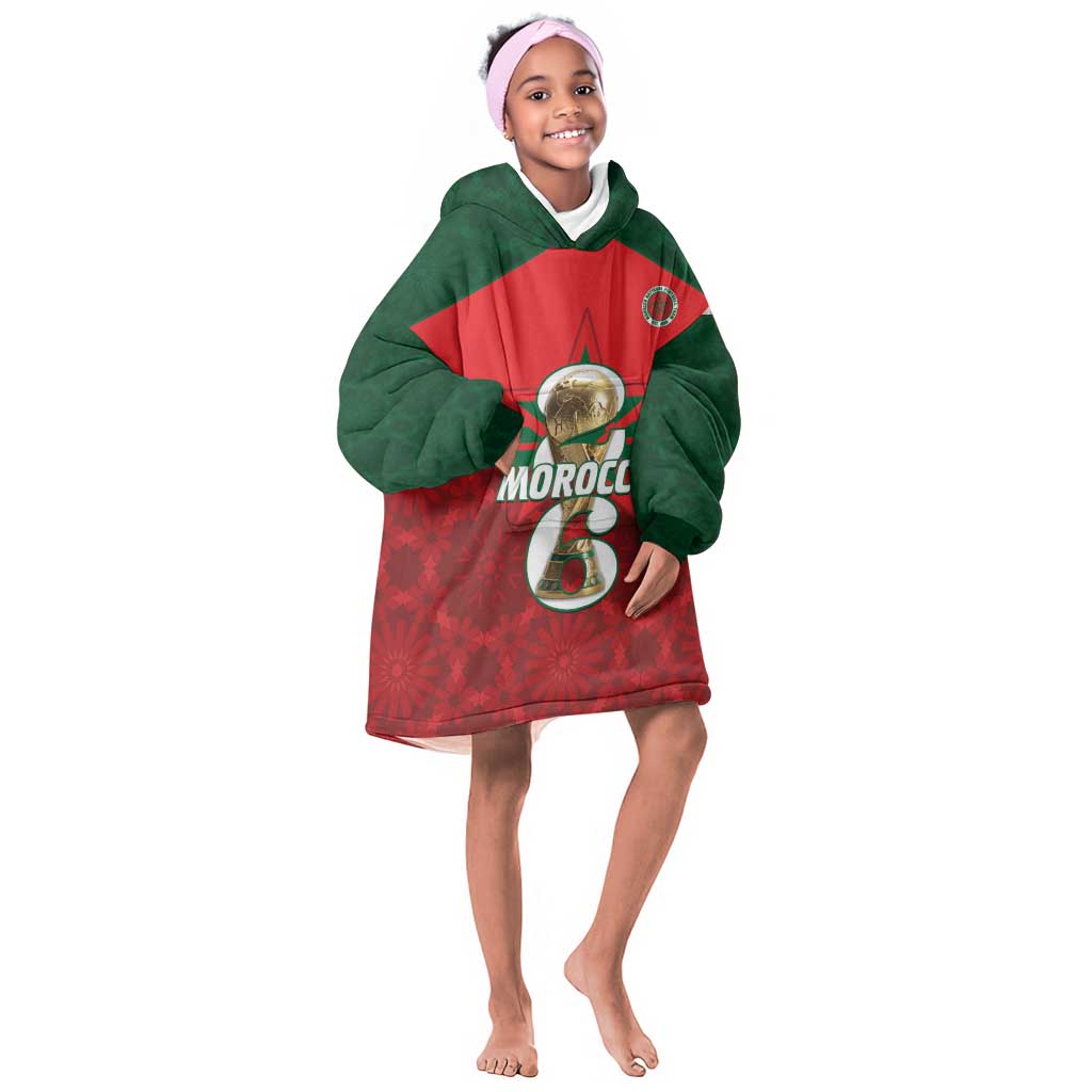 Personalized Morocco Football Kid Wearable Blanket Hoodie 2026 Come On Atlas Lions - African Pride