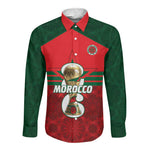 Personalized Morocco Football Long Sleeve Button Shirt 2026 Come On Atlas Lions - African Pride