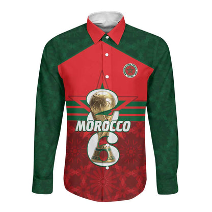 Personalized Morocco Football Long Sleeve Button Shirt 2026 Come On Atlas Lions - African Pride